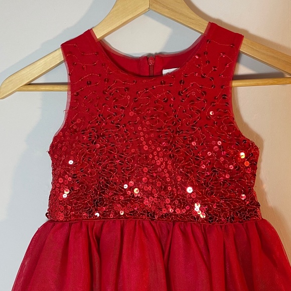 Cat & Jack Red Sequin Party Dress Tutu Tulle Skirt Little Girls size XS 4-5 - Picture 2 of 4